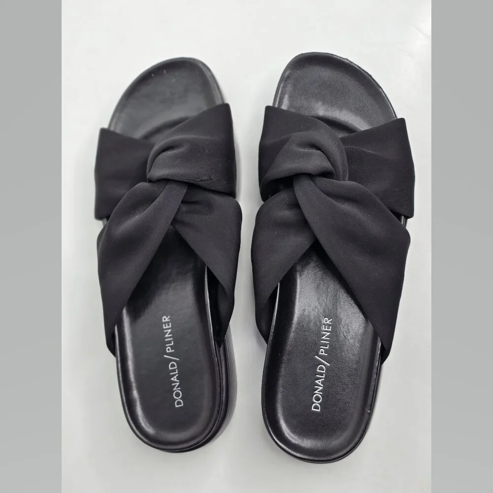 Donald Pliner Women Sandals 7.5‎ Folley Black Platform Wedge Criss Cross Slip On